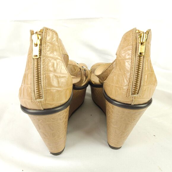 Talbots Womens 7 Beige Croc Print Open Toe Sandals Platform Wedge Leather - Picture 3 of 10